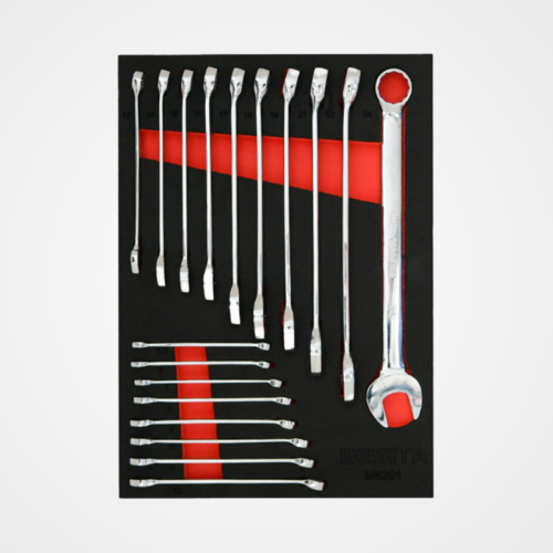 18pcs Polished Combination Wrench Tool Set (in Tray)